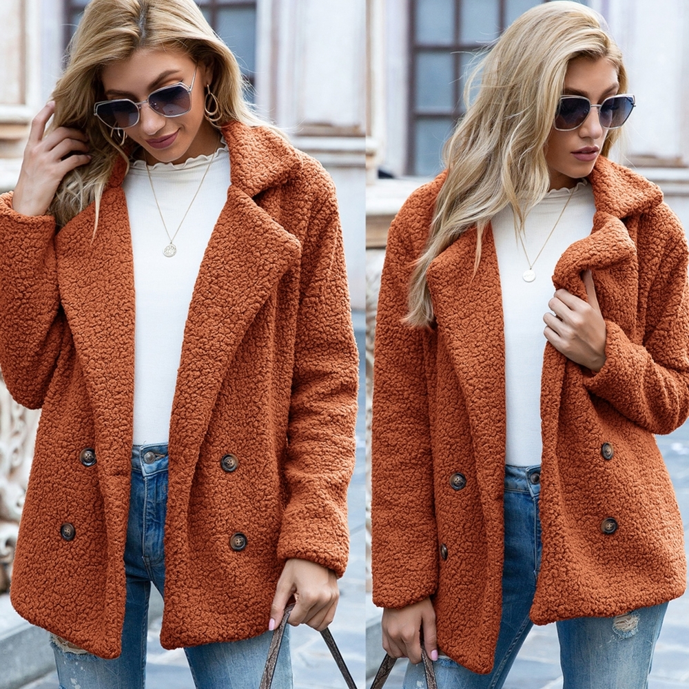 Sherpa Fusion Double-Breasted Coat - Burnt Amber